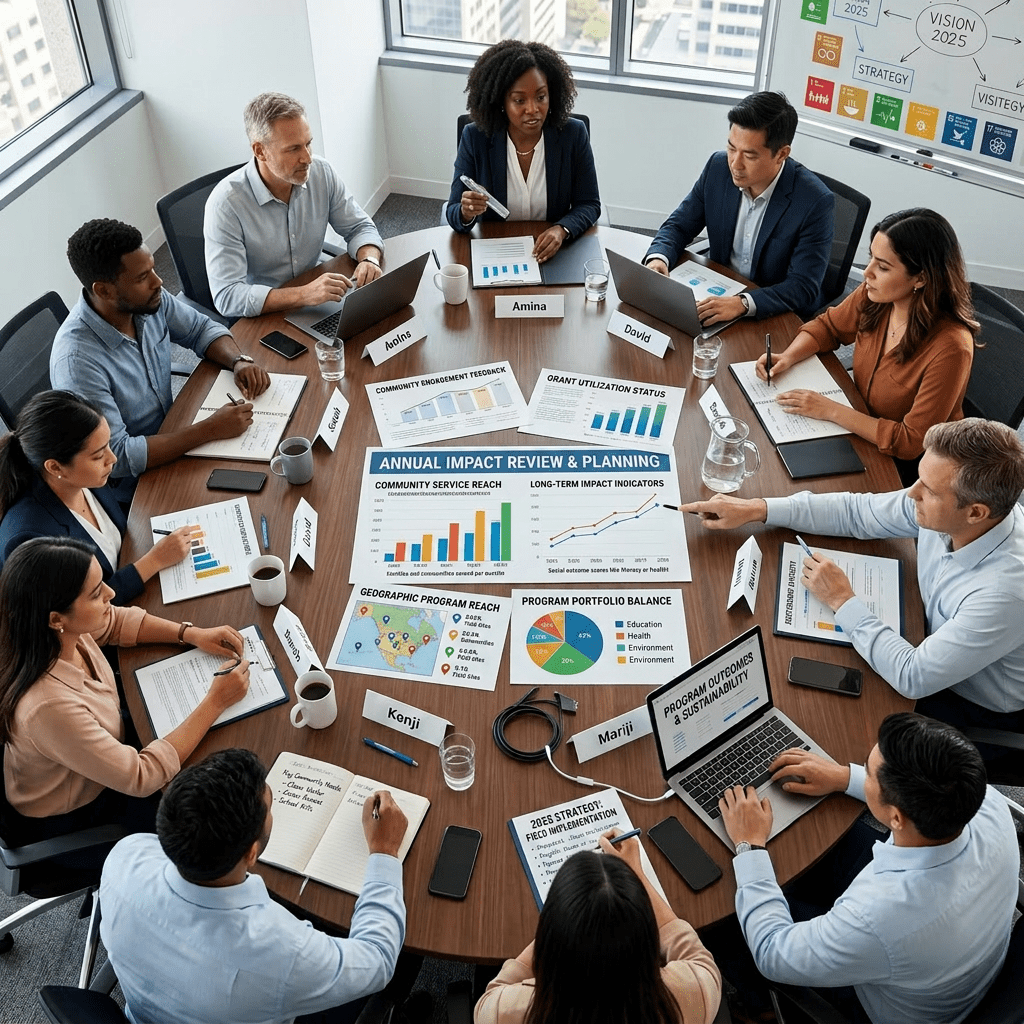 Business team discussing charts and graphs for 2025 growth and market expansion